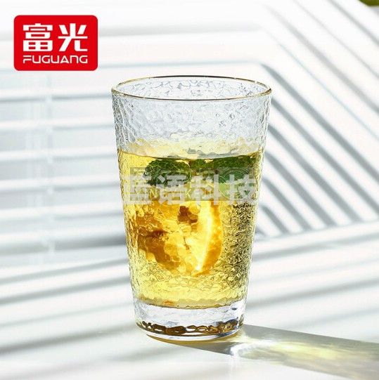 富光 玻璃杯 简约锤纹水杯 家用办公喝水茶杯子 加厚耐高温早餐牛奶果汁杯 矮款 320ML