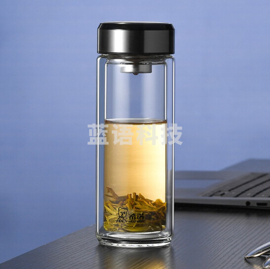 希诺XN-6712 玻璃双层带盖直身杯 无色透明过滤便携水杯 本色 360ml