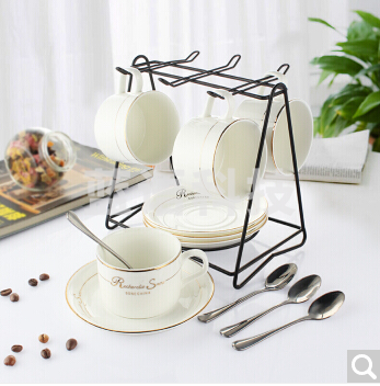 Mongdio  套装 欧式小奢华陶瓷杯碟4杯4碟4勺1杯架