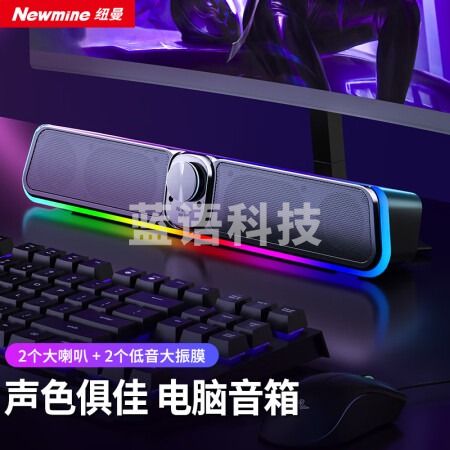 纽曼(Newmine)BT68电脑音响蓝牙音箱家用桌面台式机笔记本游戏音箱多媒体超重低音炮USB双喇叭炫酷RGB灯效黑色 (
