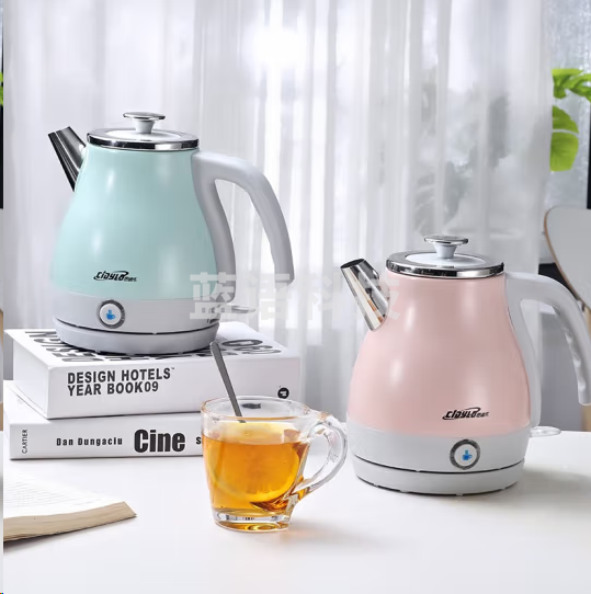 思迪乐欧式电热水壶 携式保温烧水壶 304不锈钢1L YK819薄荷绿