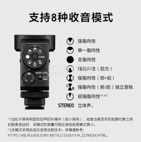 索尼（SONY） ECM-M1数字音频麦克风 8种收音模式 超轻超小 立体声音效 相机麦克风 无线麦克风 直播