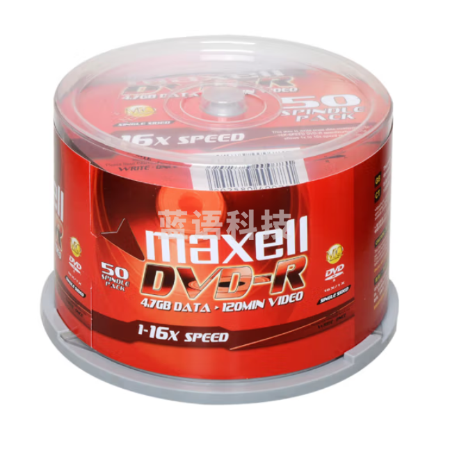 麦克赛尔 DVD-R光盘 刻录光盘 50片装光碟 空白光盘 16速4.7G 金盘