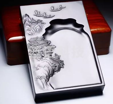 非遗安徽歙县砚台老坑歙砚 天然原石可磨墨条书法专用毛笔墨砚 研墨带盖徽砚文房四宝端砚送礼品高档砚池石砚