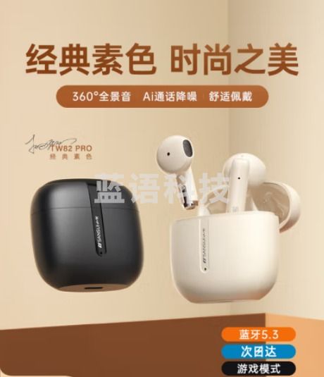 山水（SANSUI）TW82真无线蓝牙耳机 半入耳式音乐耳机 超长续航 适用苹果华为小米 黑