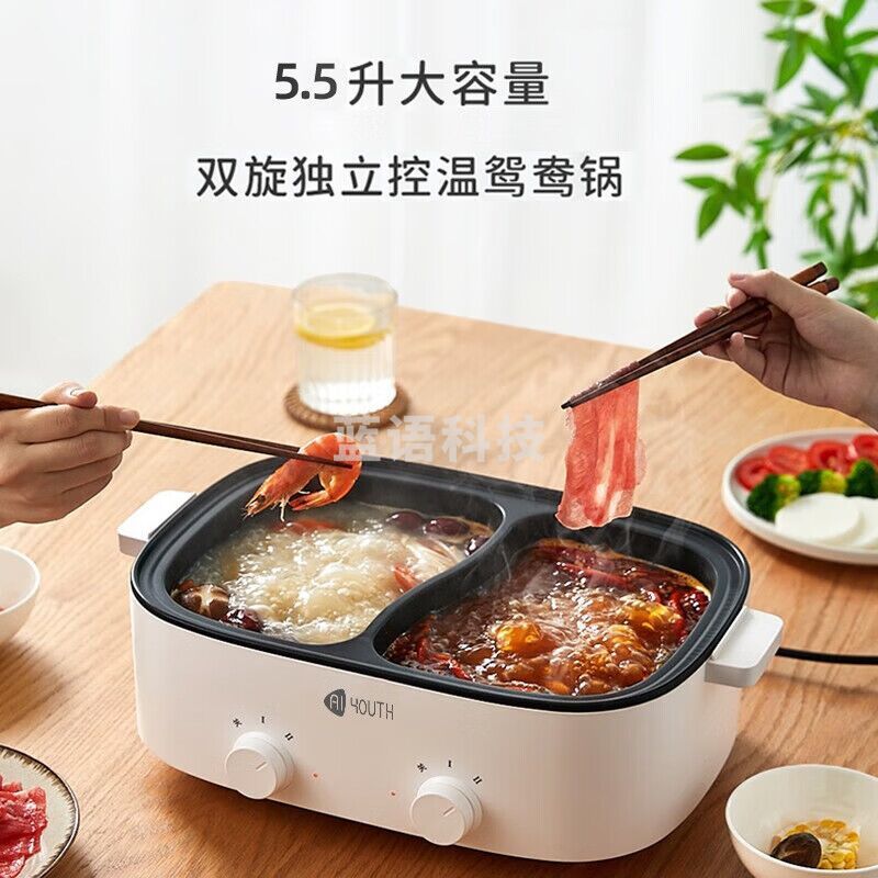 艾青春 AI-HG318 电火锅鸳鸯锅煲汤煎炸多功能锅