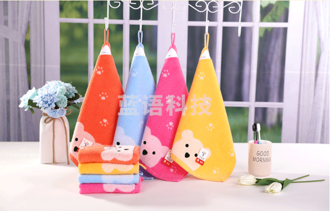 金号RF740WH方巾纯棉无捻提缎绣花小毛巾可爱卡通熊面巾擦手巾