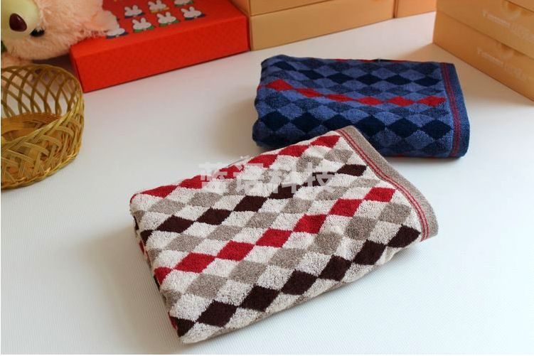 金号浴巾 纯棉花式线浴巾G3745菱形格柔软吸水