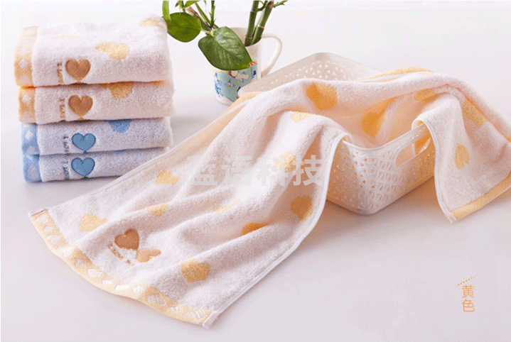 金号正品 纯棉无捻纱毛巾 G1293WTH 心心相印 绣花图案 清新淡雅