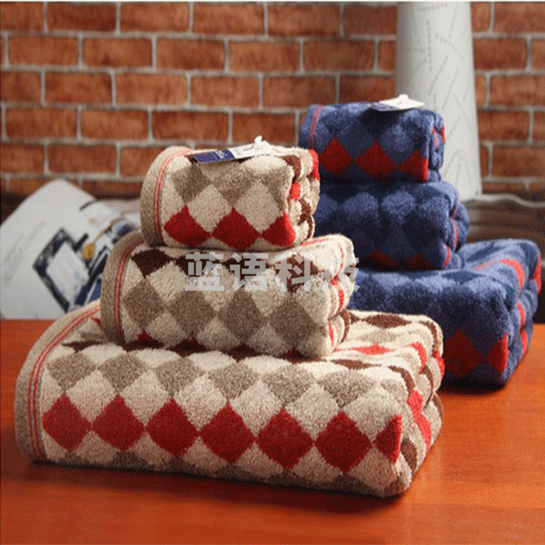 金号纯棉格子毛巾浴巾3件套G1745套装礼盒 浴巾一条毛巾两条