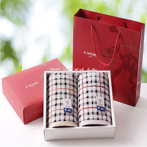 金号G1658毛巾纯棉毛巾两条装商务礼盒红/棕65g/条 60*30cm