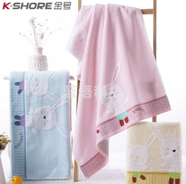 金号纯棉浴巾GA3064WH棉无捻提花割绒浴巾柔软吸水可爱童趣卡通