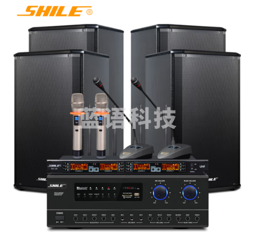 狮乐（SHILE）会议室音响组合套装 蓝牙功放壁挂音箱无线话筒培训教室背景音乐扩声系统设备 AV108+108黑*4+SH10