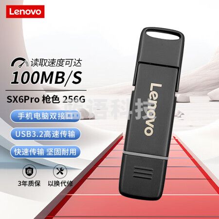 联想（Lenovo）256GType-CUSB3.2手机U盘双接口金属盖帽防尘防摔SX6Pro系列枪色