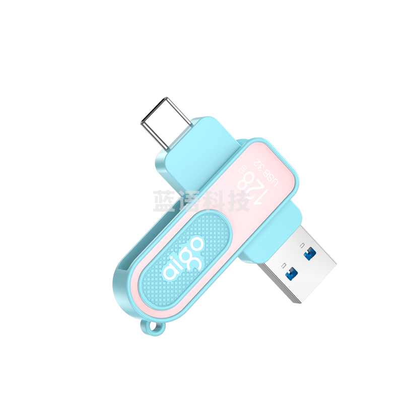 爱国者（aigo）128GB Type-C USB3.2青春款U盘 U352高速两用 双接口手机电脑两用优盘碧波青 桃夭粉色