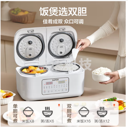 苏泊尔（SUPOR） 双胆电饭煲家用4L一体双拼多功能智能煲汤蒸煮迷你小型预约微压全自动双控电饭锅 SF20TC601 双胆双控2L