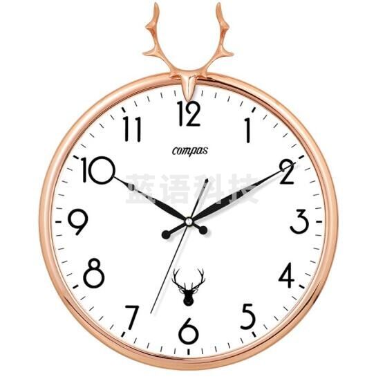 康巴丝（Compas）挂钟鹿头创意静音钟表现代简约时钟14英寸 北欧石英钟表挂墙 C3187 镀金DQ.1696