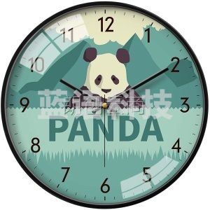摩门（ Momen）挂钟 卧室客厅12英寸静音挂钟 幼儿园儿童房可爱熊猫钟表挂墙 免打孔 金属黑 HH0176