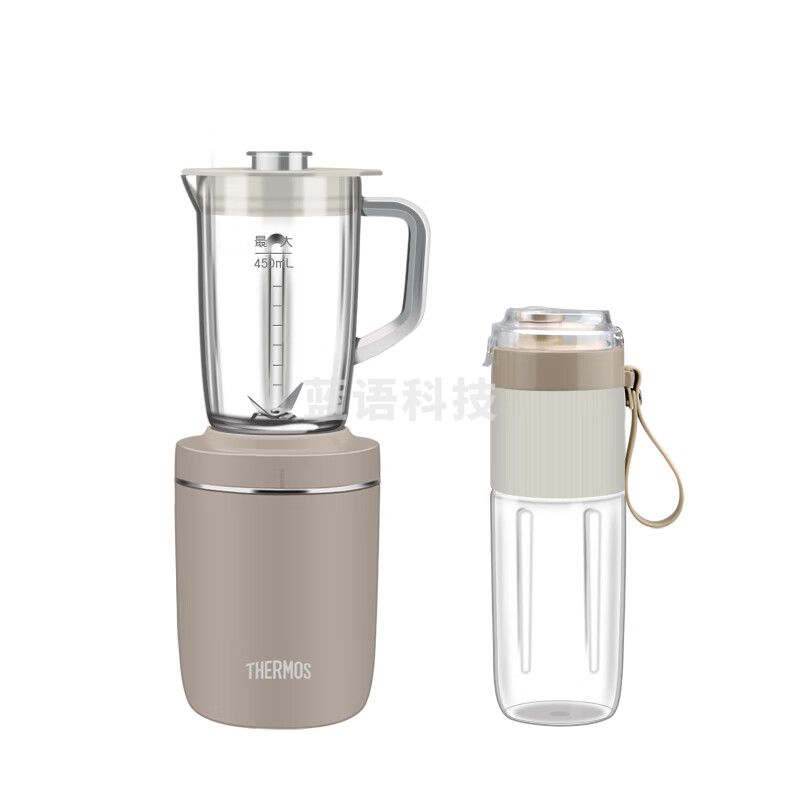 膳魔师（THERMOS）多功能搅拌机家用多功能榨汁机便携果汁杯婴儿辅食机料理机配玻璃搅拌杯加TRITAN果汁杯EHA-2267A 卡其色