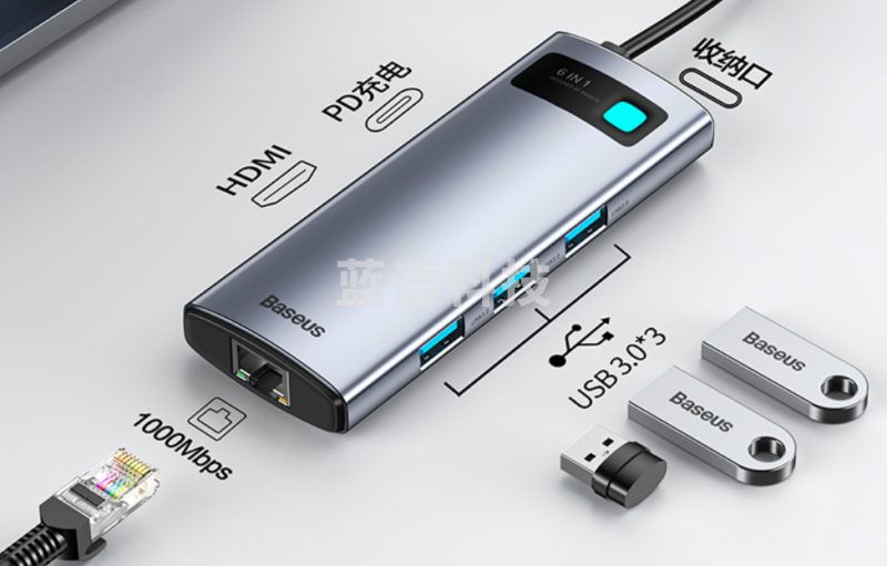 倍思Type-C扩展坞拓展坞USB3.0千兆网口转接头HUB分线转换器4K高清PD充电通用雷电3/4苹果华为联想笔记本电脑