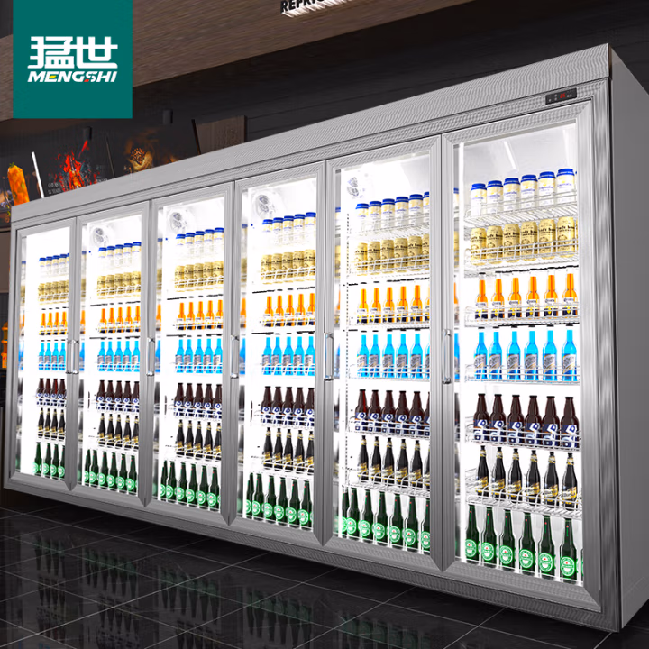 猛世 商用展示柜冷藏分体式饮料柜冰箱立式冰柜啤酒柜超市冷饮柜 六门平头包边展示柜铝合金门 3850*760*2100mm