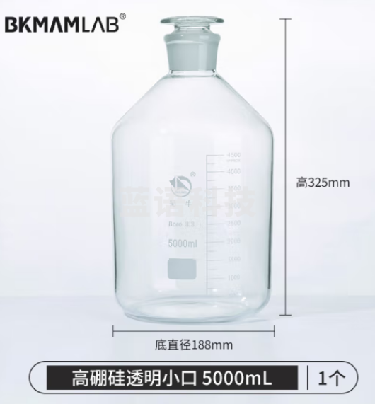 比克曼生物（BKMAM）蜀牛磨口瓶样品瓶玻璃磨砂广口瓶小口取样瓶透明刻度实验室【高硼硅透明】小口5000ml
