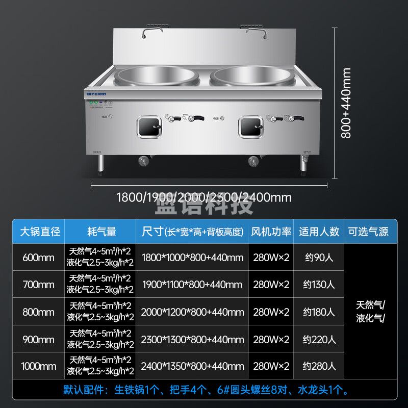 碧野（BIYE）商用燃气双头大锅灶食堂炒菜酒店学校厨房酒店厨房企业炒灶 80cm锅径 SDGT38-A