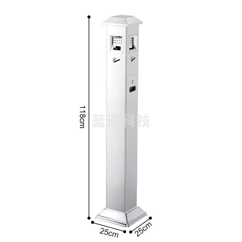 Supercloud 户外不锈钢烟灰柱立式烟蒂柱吸烟柱灭烟垃圾桶定制室外落地烟灰缸烟灰桶 方型顶A款 Y-03烟灰柱
