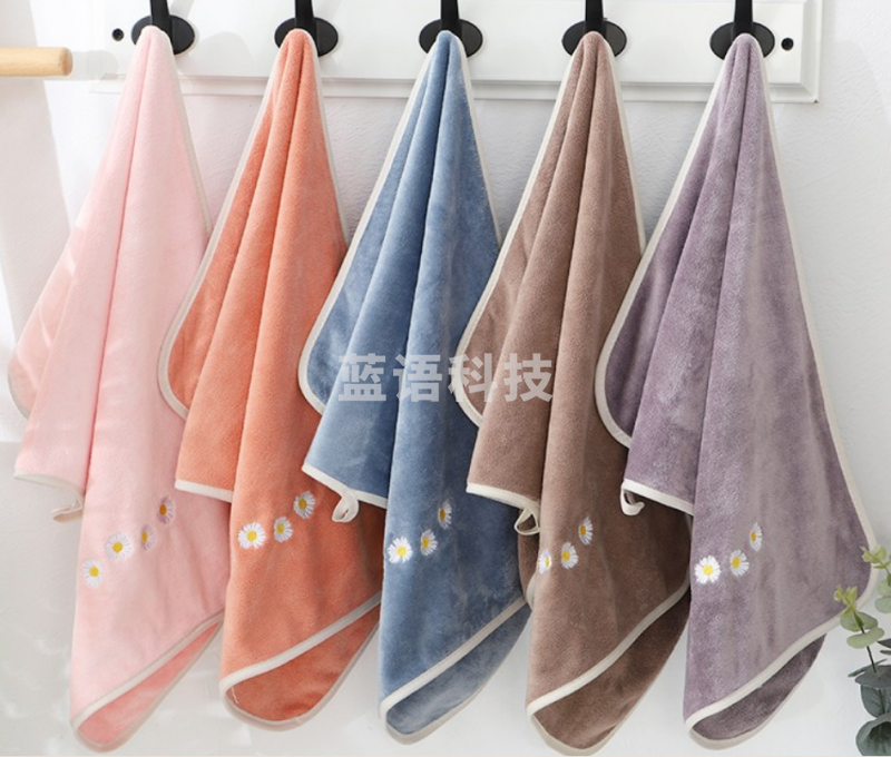 沐凡 毛巾洗脸毛巾带挂绳 小雏菊四条装（蓝+桔+粉+咖）75*35cm