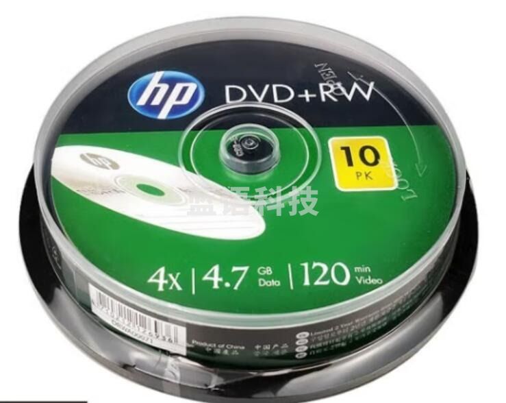 惠普HP 4速 DVDRW 可擦写空白光盘 4.7g 可重复使用dvd刻录盘 空白碟片 10片装...