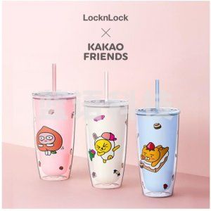 乐扣乐扣 LOCK&LOCK HAP507PIK_KKM kakao款双层塑料吸管杯 简约办公随手杯 750ml粉色啵啵桃