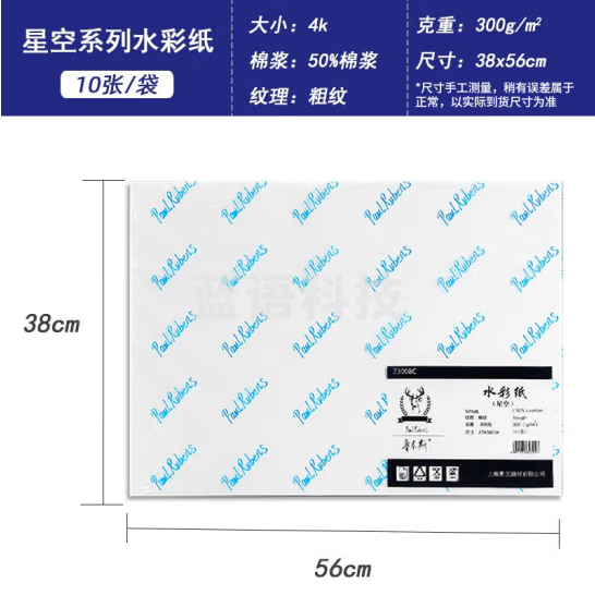 鲁本斯（Paul Rubens）星空水彩纸 加厚4K粗纹300g棉浆纸素描纸 学生初学美术绘画纸10张/包 0111028