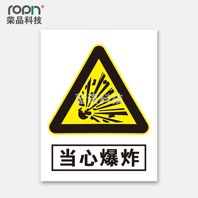 荣品 PVC当心安全国标警示标识牌验厂安检检查警示牌温馨提示标贴自带背胶订做定制 当心爆炸 220×300mm