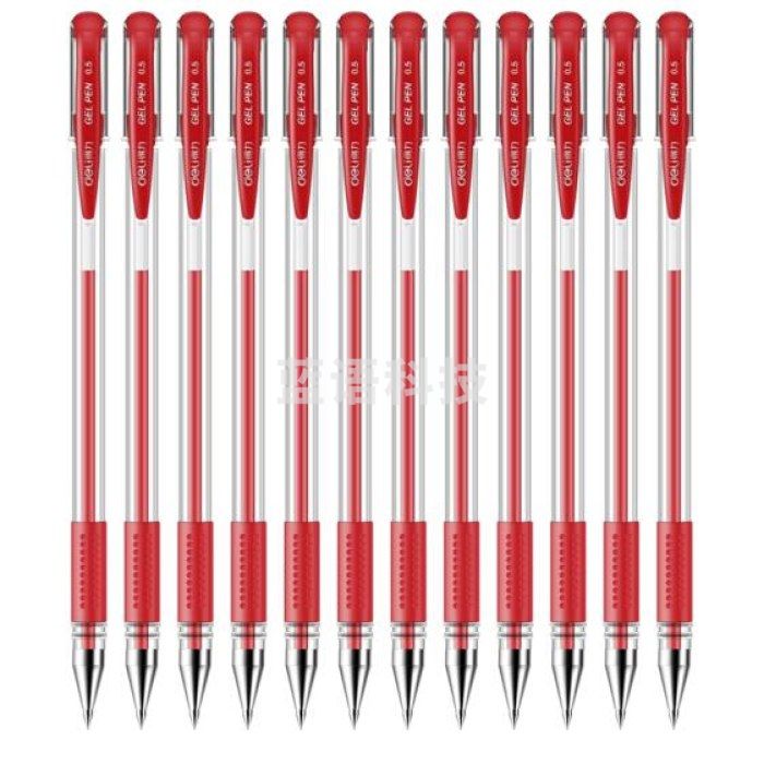 得力（deli）中性笔碳素笔水笔签字笔办公文具中性笔0.5mm红色12支/盒6600ES