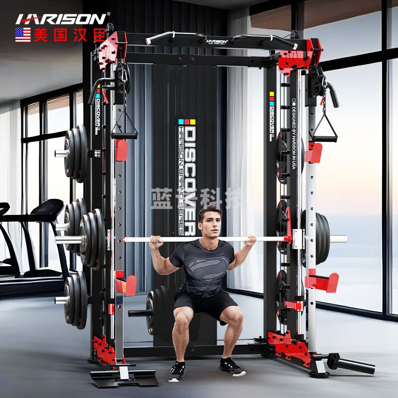 HARISON汉臣 综合训练器龙门架举重床深蹲卧推 G30816+100KG杠铃片+腹肌板