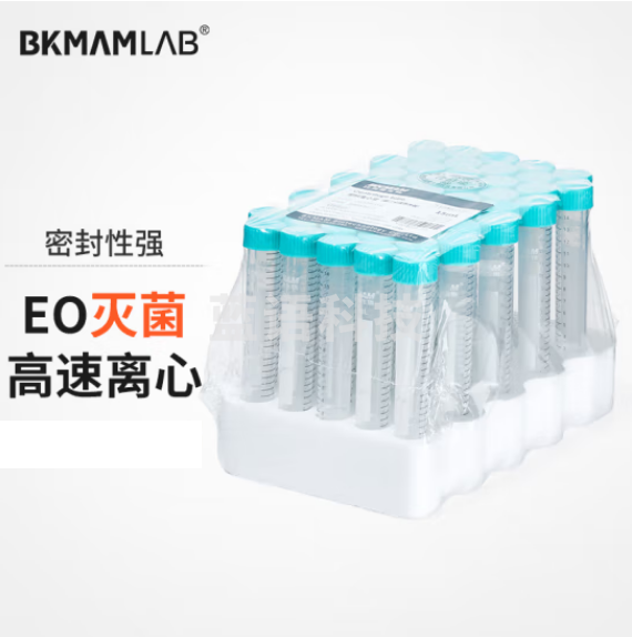 比克曼生物 无菌塑料离心管带书写区域带刻度螺旋盖EP管样品管EO灭菌 【15mL】螺旋盖尖底泡沫架50个 1袋