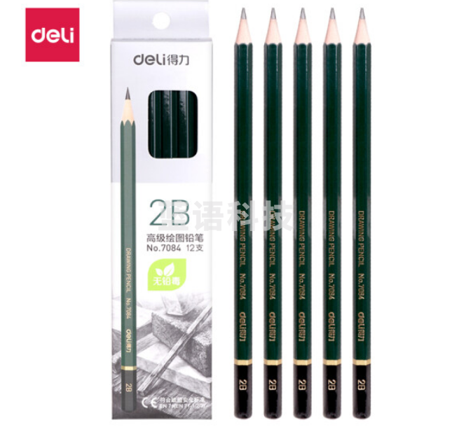 得力(deli) 7084 2B素描绘图铅笔六角学生铅笔 考试专用填涂答题卡铅笔12支/盒 1支装