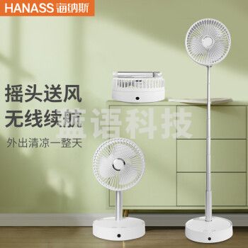 海纳斯（HANASS）落地扇 遥控自动摇头/电风扇/ 办公室折叠伸缩户外家用台扇 无线便携充电大容量风扇
