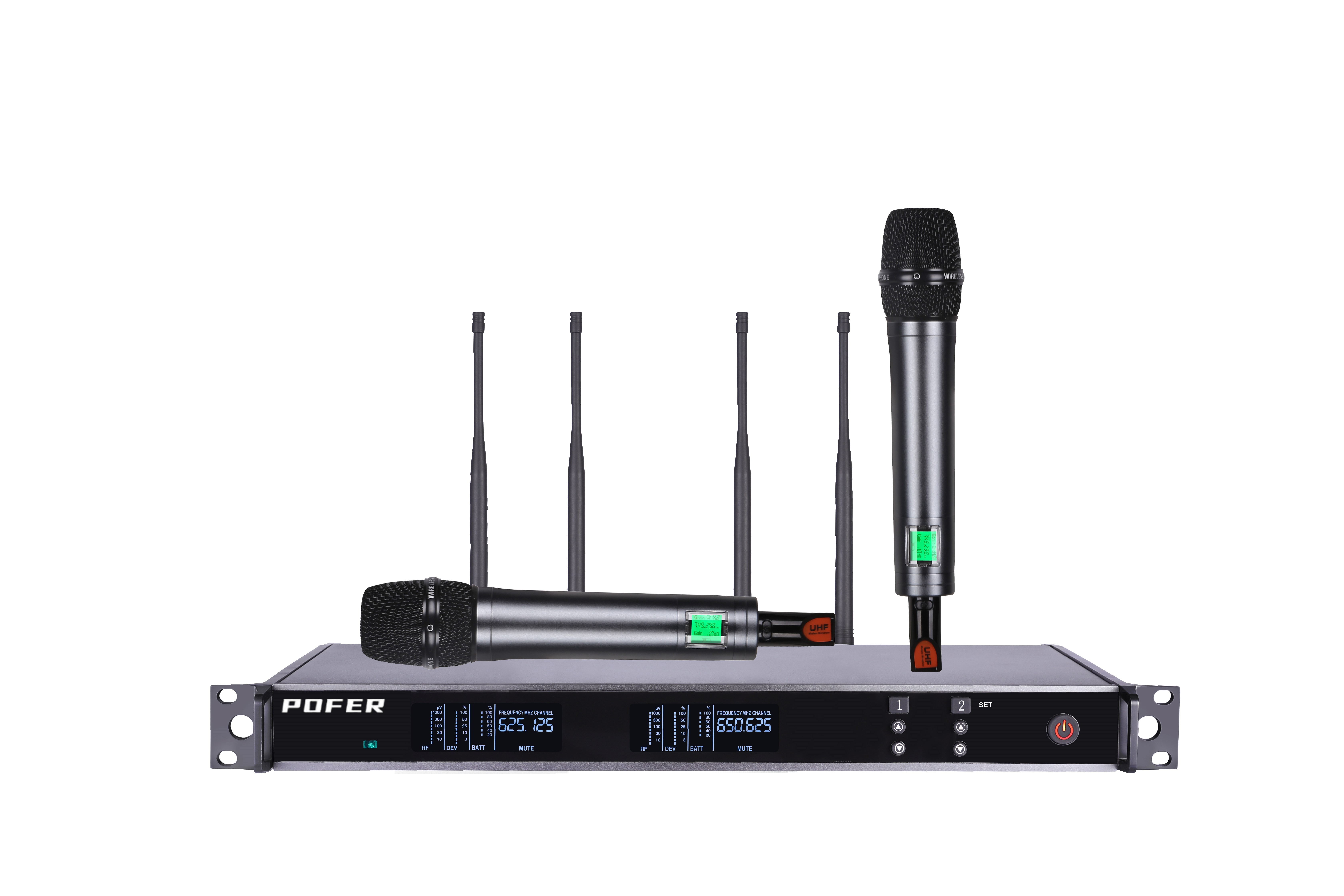 POFER  一拖二无线手持话筒   两通道接收信号 采用红外对频技术