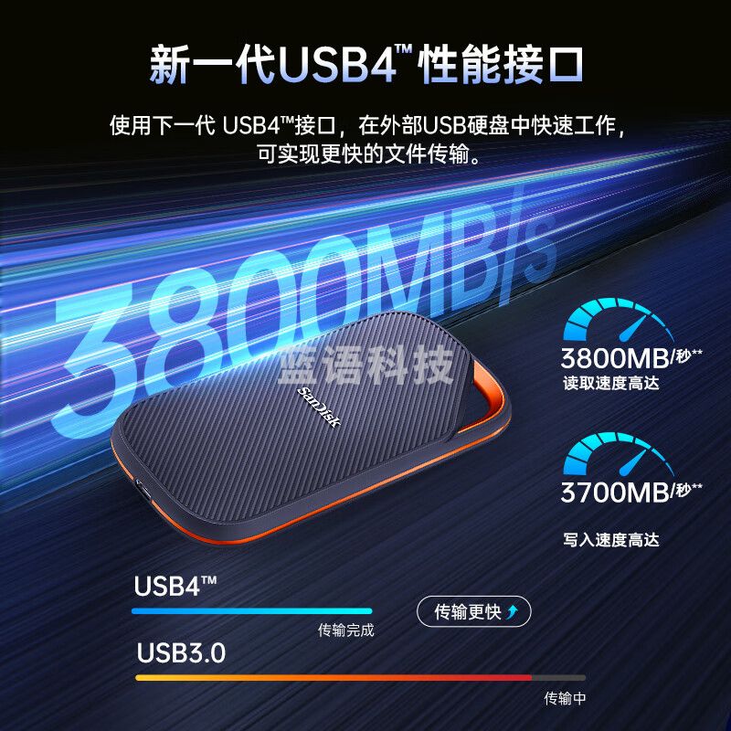 闪迪（SanDisk）2TB 雷电4 移动固态硬盘（PSSD）E82 读3800MB/s 写3700MB/s type-c 手机电脑外接