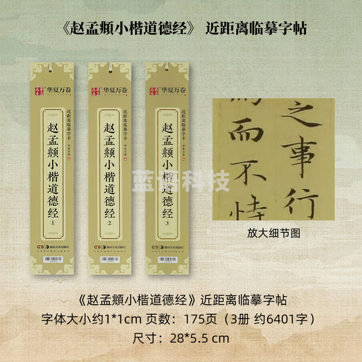 秋月白 近距离临摹字卡 放大版字卡 书法字帖碑帖临摹卡 《赵孟頫小楷道德经-3册》