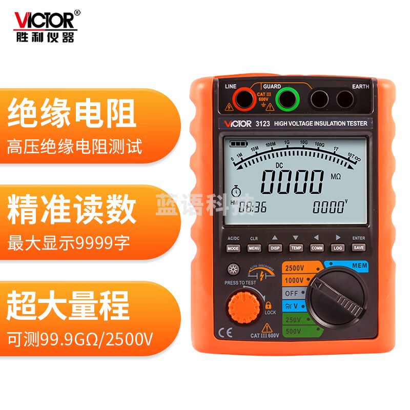 胜利仪器（VICTOR）数字绝缘电阻测试仪 兆欧表 高精度250V至5000V高压 VC3123兆欧表