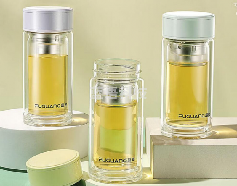 富光 G2137-230正源玻璃杯 高硼硅玻璃双层水杯 绿色230ml