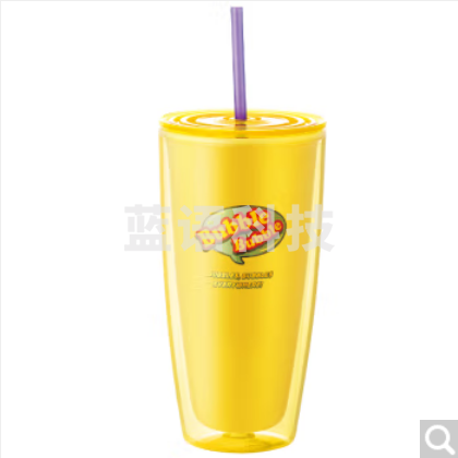 乐扣乐扣 LOCK&LOCK HAP516YEL 复古波普大容量塑料吸管杯 便携随手茶水杯 750ml黄色