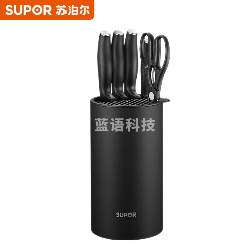 苏泊尔TK1936E 刀具套装厨房菜刀不锈钢切片刀斩骨刀果蔬刀水果刀多用剪刀家用刀具六件套 魅力黑
