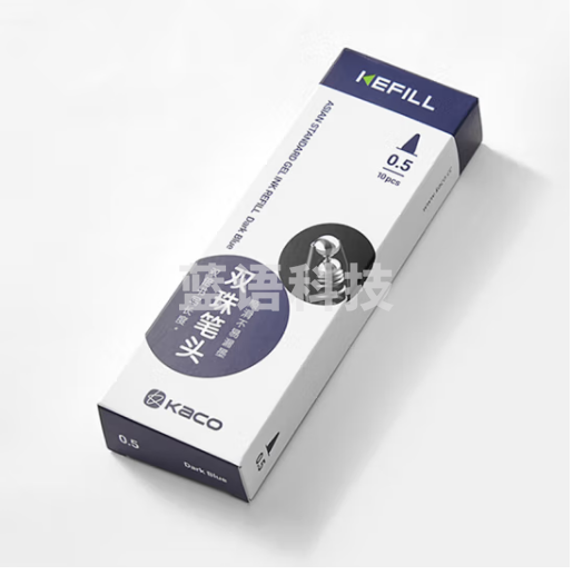 KACO亚规Kefill双倍书写长度按动中性笔芯0.5mm双球珠子弹头签字笔替芯蓝黑色不漏墨10支装/盒 K1622