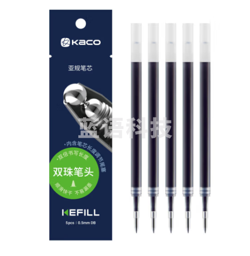 KACO -大容量亚规中性笔笔芯 0.5mm 蓝黑色 （Bullet tip) (5 支 OPP 袋装）