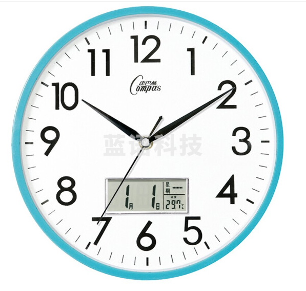 康巴丝（Compas）C2855Y 挂钟 创意时尚时钟 静音日历石英钟客厅卧室挂表 蓝色