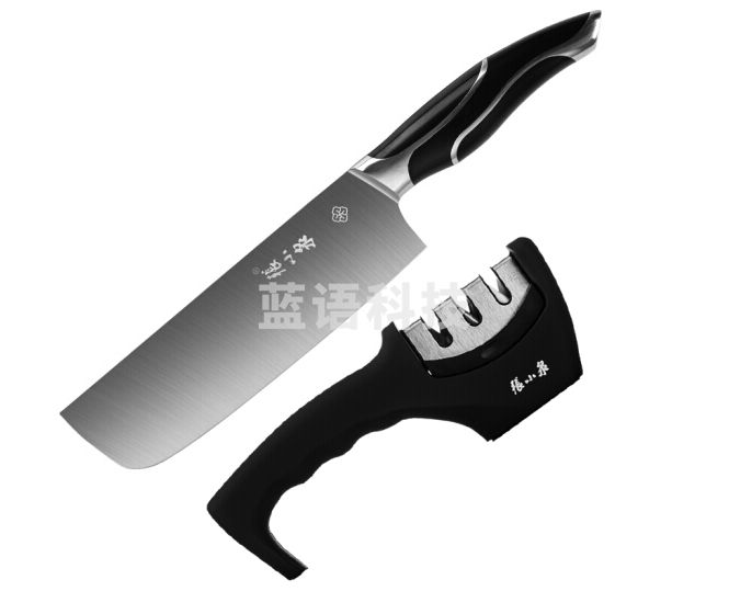 张小泉 小厨刀方头小菜刀水果刀磨刀石两件套 磨刀器厨房刀具套装