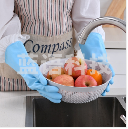 墨斗鱼 清洁手套2双加厚款家用厨房洗菜洗碗刷锅耐磨防水防油橡胶手套家务打扫保洁塑乳胶手套蓝色M+L码6294